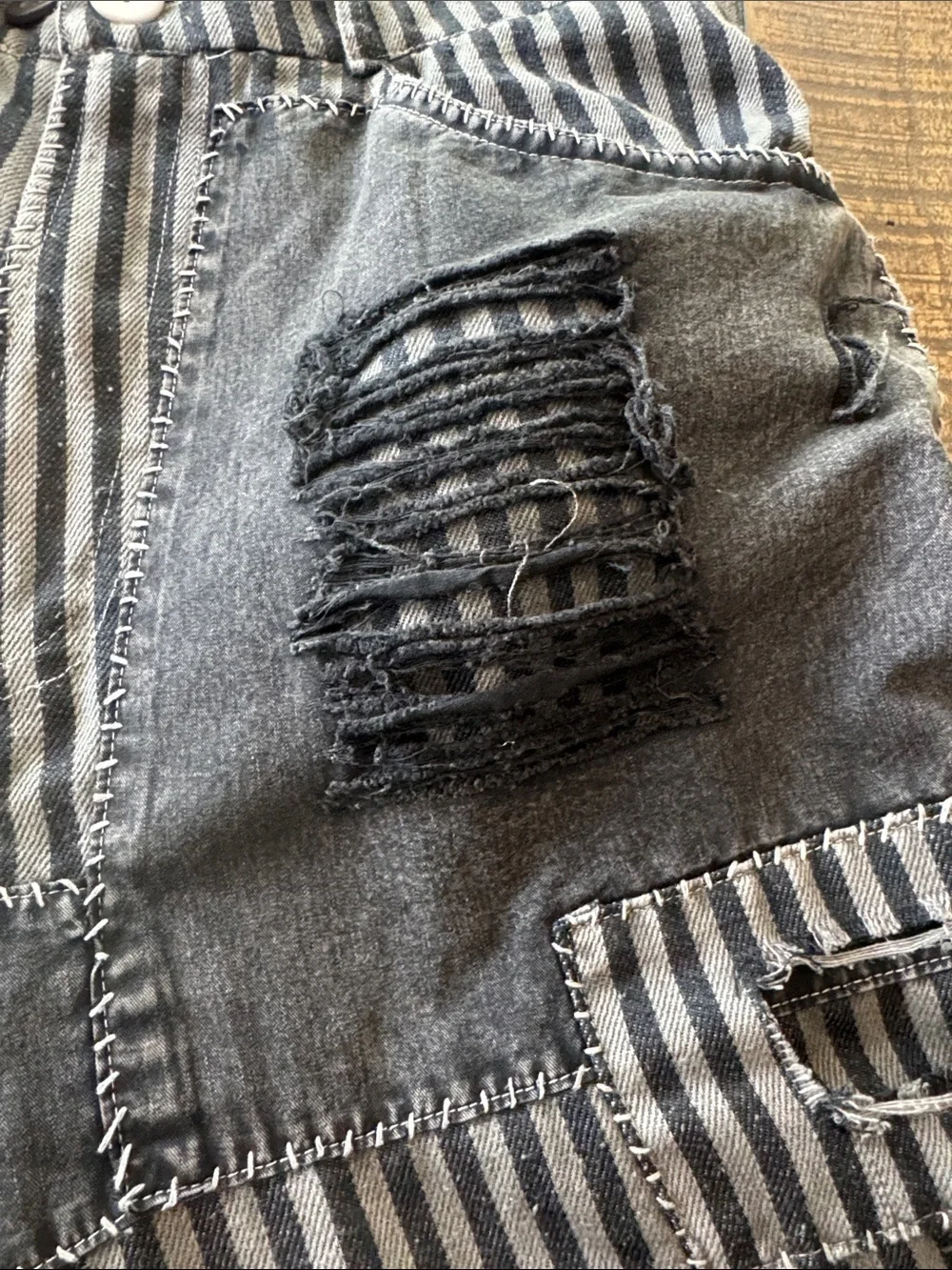 NWT Blue Velvet Striped Patchwork Pants in Black and Gray - Picture 14 of 14